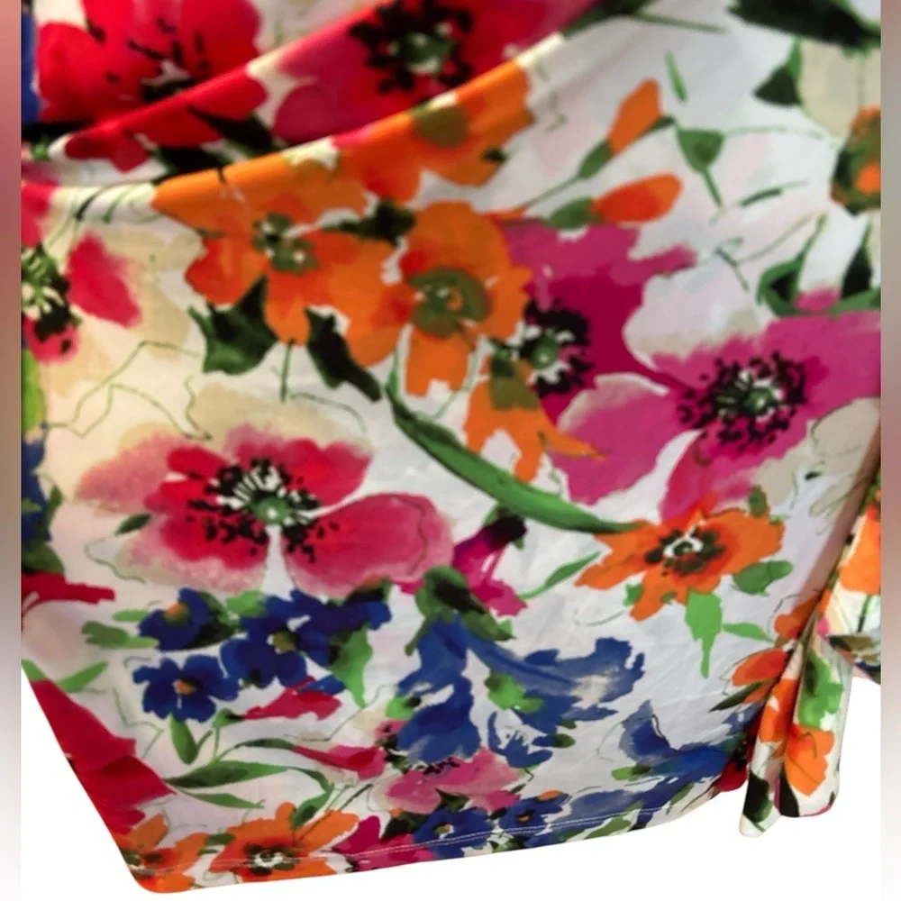 90s AMERICAN LIVING MULTI-COLOR FLORAL BODYCON W SIDE RUFFLE MIDI DRESS SZ 8 - Picture 6 of 8